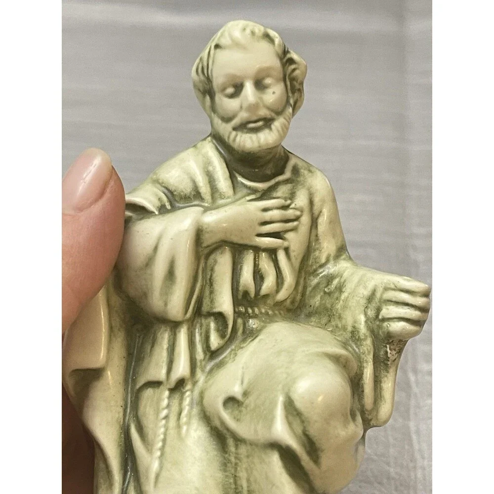 VTG Nativity Set Holy Family Green Patina Chalkware Ceramic Signed LEA 1988 READ - Picture 7 of 12